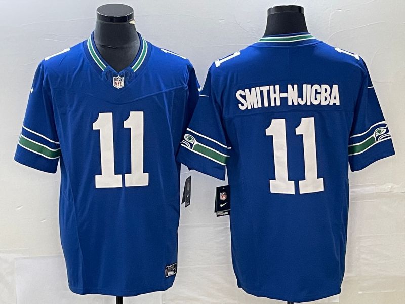 Men Seattle Seahawks #11 Smith Njigba Nike Royal Throwback Player Game NFL Jersey
